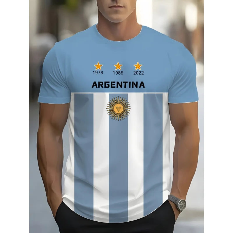 Argentina Flag 3D Print T-shirt 2026 Football Fan Breathable Sports Jersey Training Parent-child Family Soccer Watch Party Tops