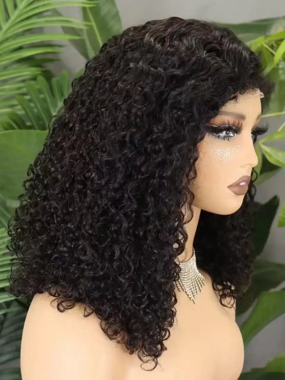 300% Density 4x4 C Part Gluess Pixie Curly Hair Wig with PrePlucked Baby Hair Lace Closure Bouncy Curly Human Hair Wig for Women
