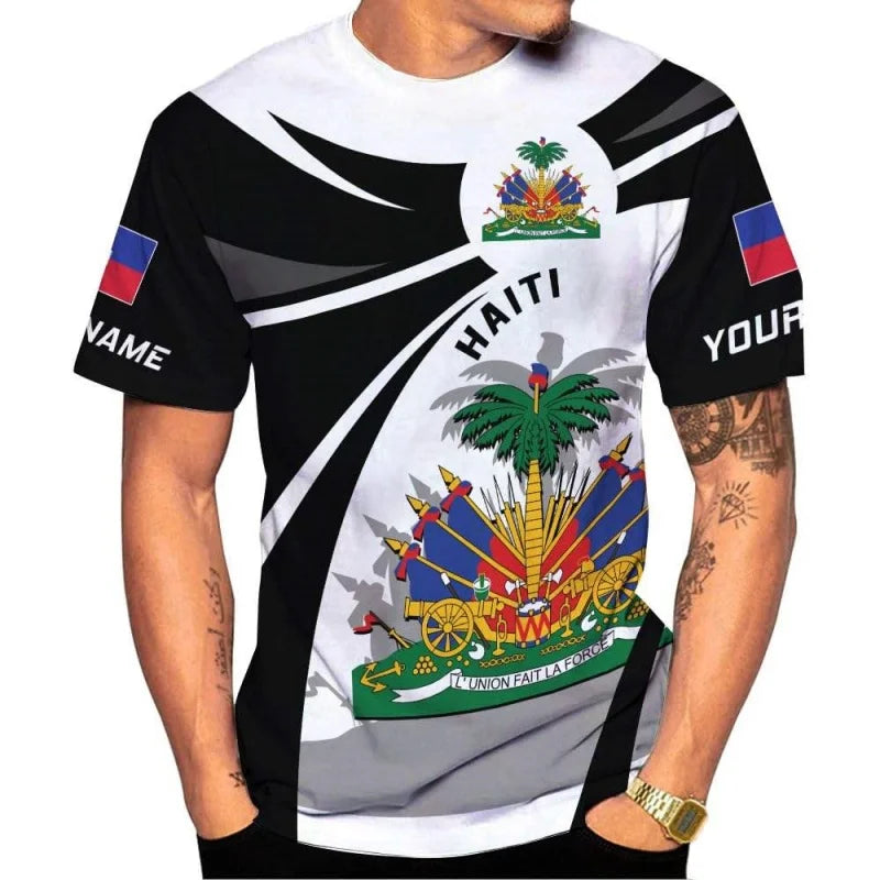 3D printed T-shirt of Haiti national emblem -Men's and Women's styles -Haiti football team uniform-Outdoor sports and streetwear